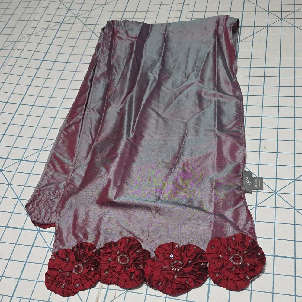 J. Jill Burgundy and Gray Scarf‎ with Floral Accents